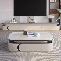 Ensemble Table Basse Ovale et Meuble TV en Pierre Frittée Luxe Moderne – Combo Minimaliste pour Salon
