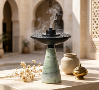 Brûleur à Bakhoor en marbre vert naturel de luxe, Mabkhara en métal noir mat, encensoir à Oud arabe pour la décoration du Ramadan au Moyen-Orient