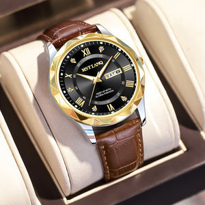 Di lusso di alta qualità orologio da uomo in pelle impermeabile al quarzo orologi da uomo sportivi uomini d'affari guardare con giorno settimana - Product Image 1