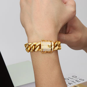 गर्म 18k सोने की प्लेटेड क्यूबन लिंक चेन ब्रेसलेट हिप हॉप डायमंड स्टेनलेस स्टील मीमी ब्रेसलेट - Product Image 6