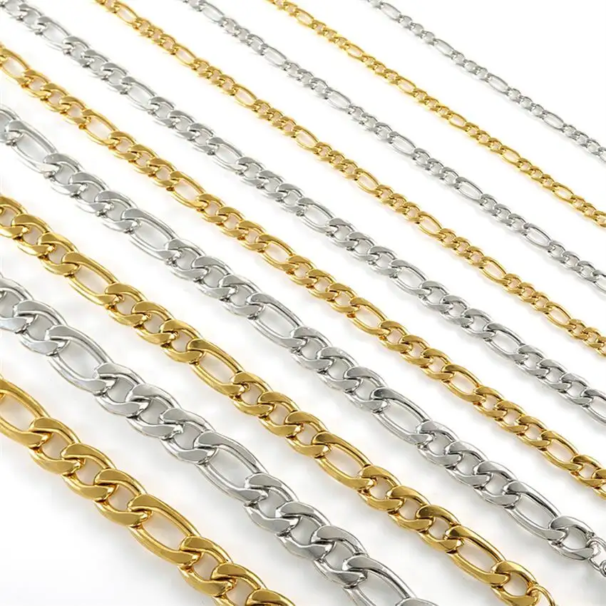 Factory wholesale customized PVD gold-plated non-fading 3mm-9mm Figaro chain