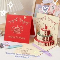 Carte de vœux pop-up 3D en papier bleu, style Instagram, DIY, créative, mignonne, avec petit ours, style gâteau, enveloppe, style réconfortant