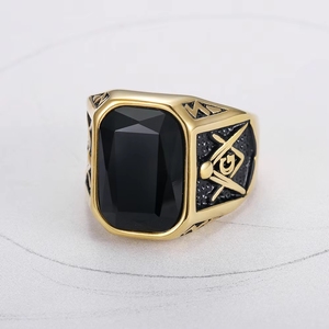 Bagues Hip Hop Punk AG Franc-Maçon en Zircon, Bijoux Étanche en Acier Inoxydable Plaqué Or 18K, Anti-ternissement, pour Hommes, Vente en Gros - Product Image 6