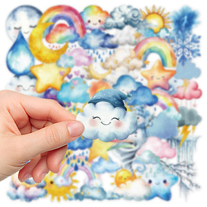 50 autocollants transparents mignons de dessins animés avec des symboles météorologiques <span class=keywords><strong>nuage</strong></span>, <span class=keywords><strong>soleil</strong></span>, étoile et pluie - Product Image 2