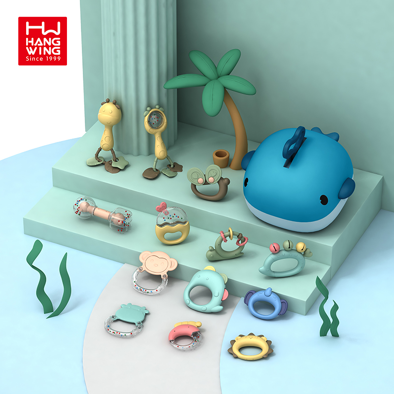 Игрушки HW 2023 для новорожденных и малышей, Гладкий мягкий силиконовый Прорезыватель для зубов, Набор погремушек с Китом для рук, игрушка для жевания младенцев