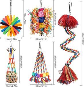 5pcs Colorful Bird Rope Perch with Bell Chewing Shredding <strong>Foraging</strong> <strong>Toys</strong> Parakeet <strong>Parrot</strong> Swing Climbing Standing Hanging <strong>Toys</strong> - Product Image 6