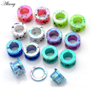 Alisouy 1 Cặp khuyên tai mở rộng cơ thể vít Acrylic trở lại thịt đường hầm Tai cắm cáng 2-12mm in ấn Tai Studs cắm - Product Image 1