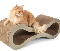 Griffoir pour chat en carton ondulé écologique de luxe, beige, jaune, blanc, à carreaux, avec transat incurvé