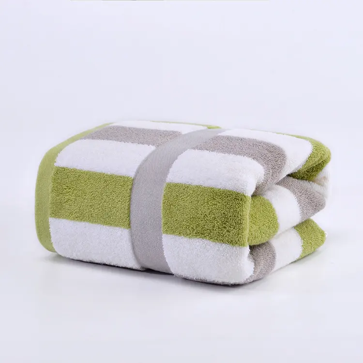 Personalizado listrado 100% algodão orgânico jacquard macio praia cadeira toalha toalhas de banho