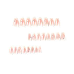 <span class=keywords><strong>Uñas</strong></span> Postizas Acrílicas de Alta Calidad con Diseño de Cruz Blanca Francesa, con Brillantina Plateada y Pedrería, para Venta al Por Mayor - Product Image 2