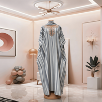 Robe Kaftan Rayée Colorée pour Femme, Col en V, Manches Courtes, Coupe Ample, Maxi, Style Africain Bohème, Tenue Décontractée pour les Fêtes, Ramadan, Modeste