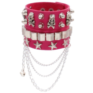 Gran oferta, brazalete ancho gótico de cuero PU, pulsera Punk Street Dance con Domineer Skull, joyería de personalidad a la moda - Product Image 6