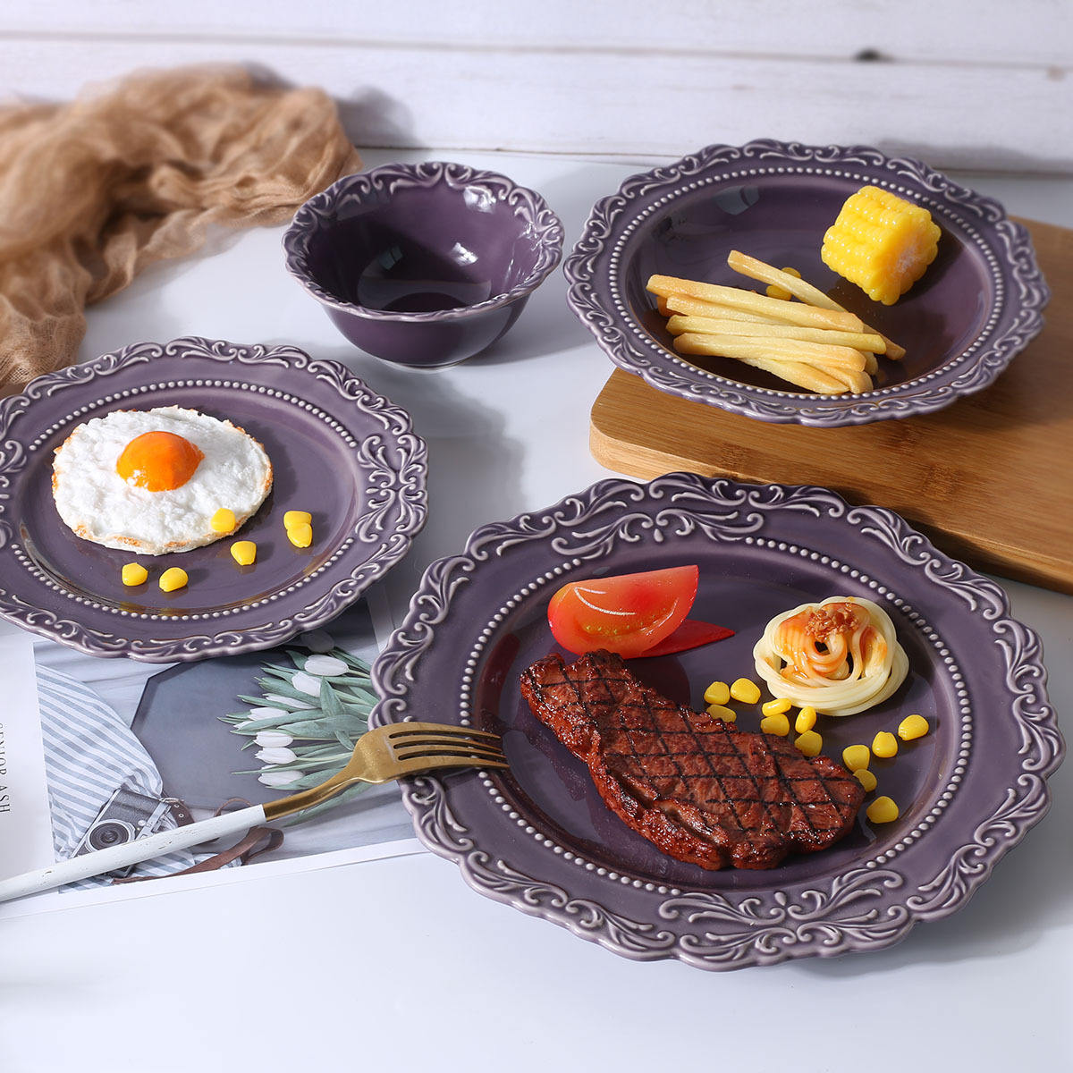 Dishwasher Safe Dishes Plates Dinnerware Set Purple