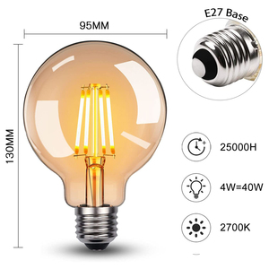 Nhà máy trực tiếp E27 Filament COB ánh sáng 220V 4W 6W 8W kính ấm trắng 2700K Edison cổ điển G95 dẫn bóng đèn cho trang trí nội thất - Product Image 2