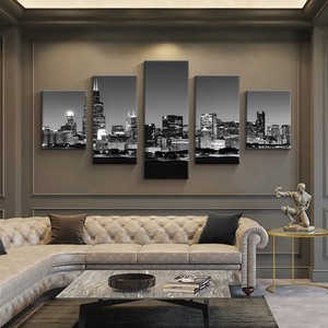 Póster de Paisaje Urbano Moderno, Arte de Pared de 5 Paneles, Impresión Digital en Tela, Decoración de Pared para Sala de Estar - Product Image 2