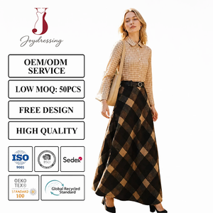 Joydressing Wholesale Women Vintage Plaid <strong>Wool</strong> <strong>Skirt</strong> High Waist A-Line Long Maxi Tartan Woolen <strong>Skirt</strong> for Winter - Product Image 1