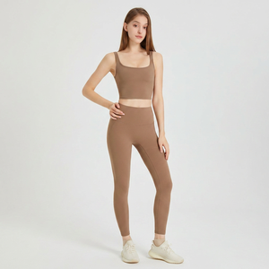 Women Double Thin Strap U <b>Back</b> Yoga Tank <b>Top</b> Slim Fit Built In Padded Crop <b>Top</b> Buttery Soft <b>Low</b> Impact Pilates Gym Athletic Vest - Product Image 5