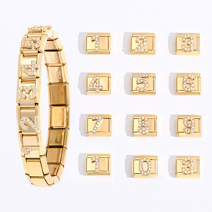 Italian Gold Tone DIY Number Charm Bracelet Set Crystal Rhinestone Modular Unisex Fashion Jewelry Gift - Product Image 1