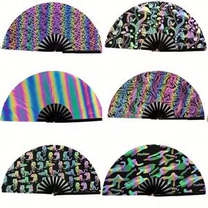 Abanico de Mano Grande de Bambú/Plástico Ecológico de 13 Pulgadas con Purpurina Morada, Tallado en Estilo Ángel, para el Año Nuevo Chino y Fiestas Rave - Product Image 1