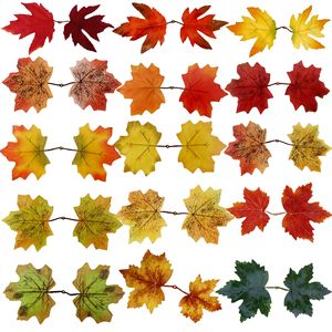 Autres feuilles d'érable artificielles en soie, décorations d'automne pour Halloween, festival de la récolte, guirlande de feuilles jaunes, rouges, oranges, vertes - Product Image 1