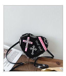 Custom <b>Ladies</b> Fashion Christian Outdoor <b>Nylon</b> Heart Travel Messenger Shoulder Purse Women Crossbody Sling Bag with Button - Product Image 4