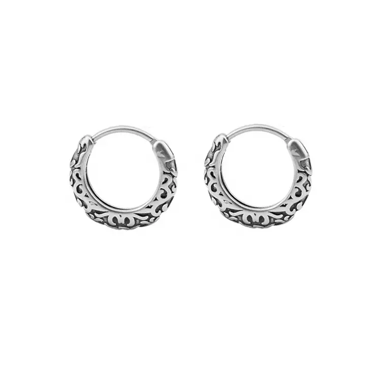 Titanium Steel Vintage Floral Earrings Classical Unisex Punk Earrings Dark Male And Female Hip Hop Jewellery