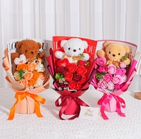 Bouquet de roses artificielles réalistes en forme de savon, boîte cadeau ours en peluche, roses parfumées préservées, cadeau pour la Saint-Valentin, la fête des mères, un anniversaire, une remise de diplôme