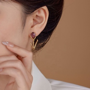 S925 <b>Silver</b> Needle Super Fairy Sweet Temperament <b>Stud</b> Earrings High-End Fashionable Water Droplet Zircon Flower Tulip Design - Product Image 5