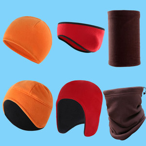 Winter Warm Fleece Hat Face Shield Ski Mask Cycling Helmet Inner Cap Ear Protector Head Strap Solid Color Breathable Keep Warm - Product Image 1