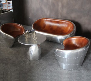 Tavolino da Caffè Aviator di Lusso in Alluminio Resistente, Stile Industriale Retrò con Sedia per Soggiorno - Product Image 2