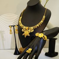 Afrika & Naher Osten 24K Vergoldetes Braut-Hochzeits-Schmuckset Halskette, Ohrringe, Ring & Armband