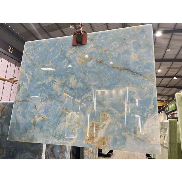 Beautiful Polished Blue Onyx Slab for Kitchen Countertop Living Room Wall TV Background Wall