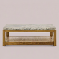Table basse rectangulaire moderne de luxe en bois de chêne massif avec plateau en marbre, meubles de salon