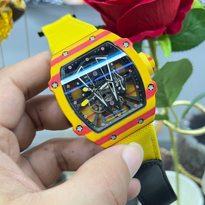 Sporty Skeleton Tourbillon Watch with Carbon Case and Yellow <b>Red</b> Accents - Product Image 2