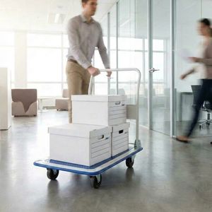 Troli Dorong Plastik Biru Kapasitas 300kg Heavy Duty dengan Gagang Lipat Krom untuk Logistik Gudang - Product Image 4