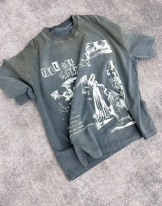 Unisex Acid Wash Vintage Street <strong>3D</strong> <strong>Print</strong> <strong>T</strong>-<strong>Shirt</strong> Stylish Heavy <strong>Custom</strong> 100% Cotton 240 Grams Loose Fit Silk Screen <strong>Print</strong> for Men - Product Image 1