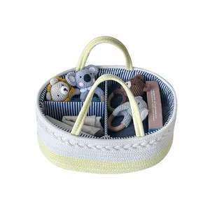 便携式编织尿布童箱篮子，带手柄分隔件，用于汽车组织者旅行婴儿手提袋托儿所储物箱
