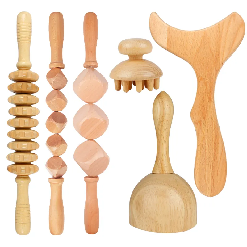 (Fornitore dorato verificato) set di strumenti per massaggi in legno GuaSha Body Guasha Set massaggiatore anticellulite terapia del legno massaggio