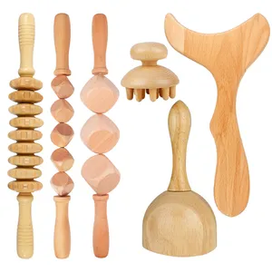 (Golden Verified Supplier)wood massage tools set GuaSha Tools Body Guasha Set anti cellulite massager Wood therapy massage