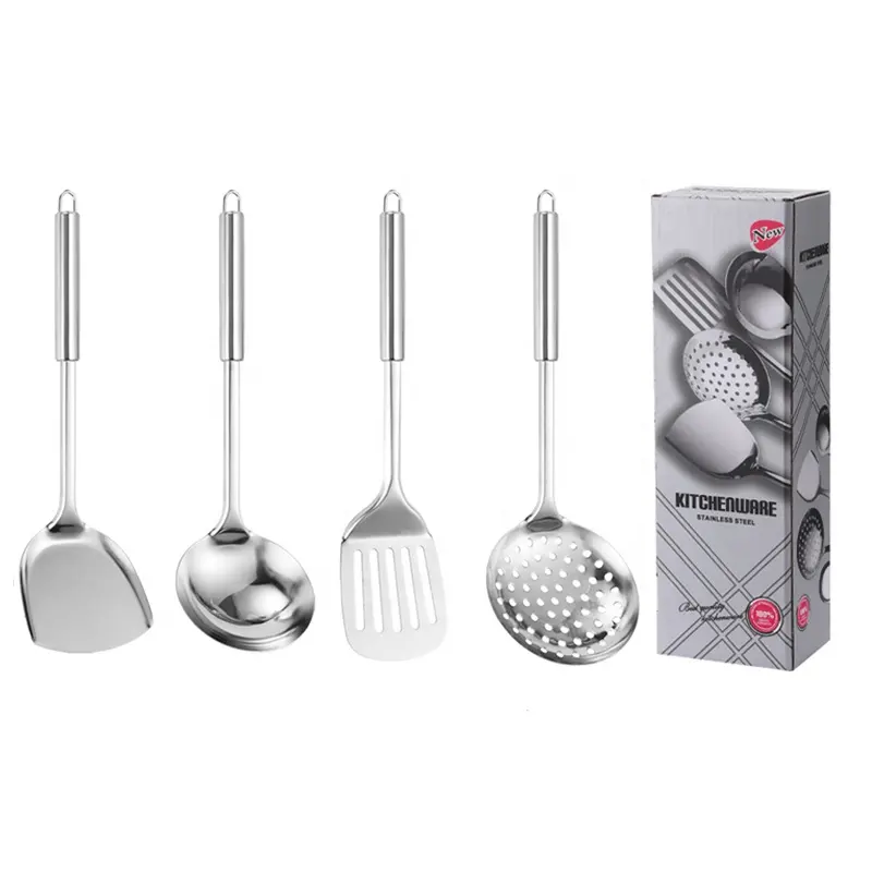 Custom Wholesale Stainless Steel Kitchen Utensils Set Kitchenware Kitchen Soup Ladle Skimmer Turner Sets Gift box