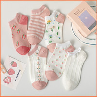 Femmes Mignon Fruits Motif Coton Sport Cheville Bateau Pas Montrer Chaussettes Anti-Goutte Rose Fraise Fille Chaussettes