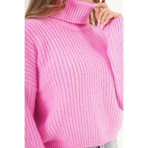 Wholesale High Quality Pink <b>Cable</b> <b>Knit</b> Turtleneck <b>Sweater</b> for Ladies and Girls Sweet Casual Style Size XS-for Autumn Winter - Product Image 2