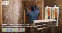 Isolation en laine de verre écologique marron certifiée ISO 14001 9001, résistance thermique R19, 6,25'', disponible en OEM