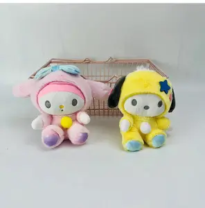 Mix atacado 4" bonito suave melodia Kuromi gato KT bonecas pequenos presentes baratos brinquedos desenhos animados chaveiro de pelúcia