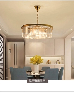 Lustre en cristal de luxe moderne, lampe de salon, chambre à coucher, <span class=keywords><strong>cuisine</strong></span>, île, salle à manger, lampe suspendue noire dorée, Luminaires ronds - Product Image 2