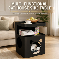 Meuble de rangement latéral multi-niveaux avec plateau élargi, intégrant une niche carrée pour chat, pour la maison
