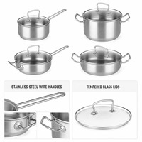 Lot de 8 ustensiles de cuisine en acier inoxydable : Casserole 18 cm, Marmite 24 cm, Poêle à frire profonde 20 cm, Poêle à double poignée 24 cm, Compatible induction