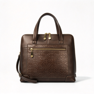 Sac à main en cuir gaufré marron foncé pour femme avec poignée supérieure, fermeture éclair dorée, bandoulière amovible, sac fourre-tout rétro pour le bureau - Product Image 6