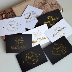 Benutzer definierte kreative schwarze kleine Unternehmen Mini-Hochzeit danke Nachricht Geschenk box Dekoration Hot Gold Flower Gruß Papier karte