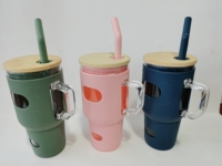 Gobelet en verre sans BPA 32oz en silicone avec couvercle en bambou tasse réutilisable tasse verres à boire pour café glacé